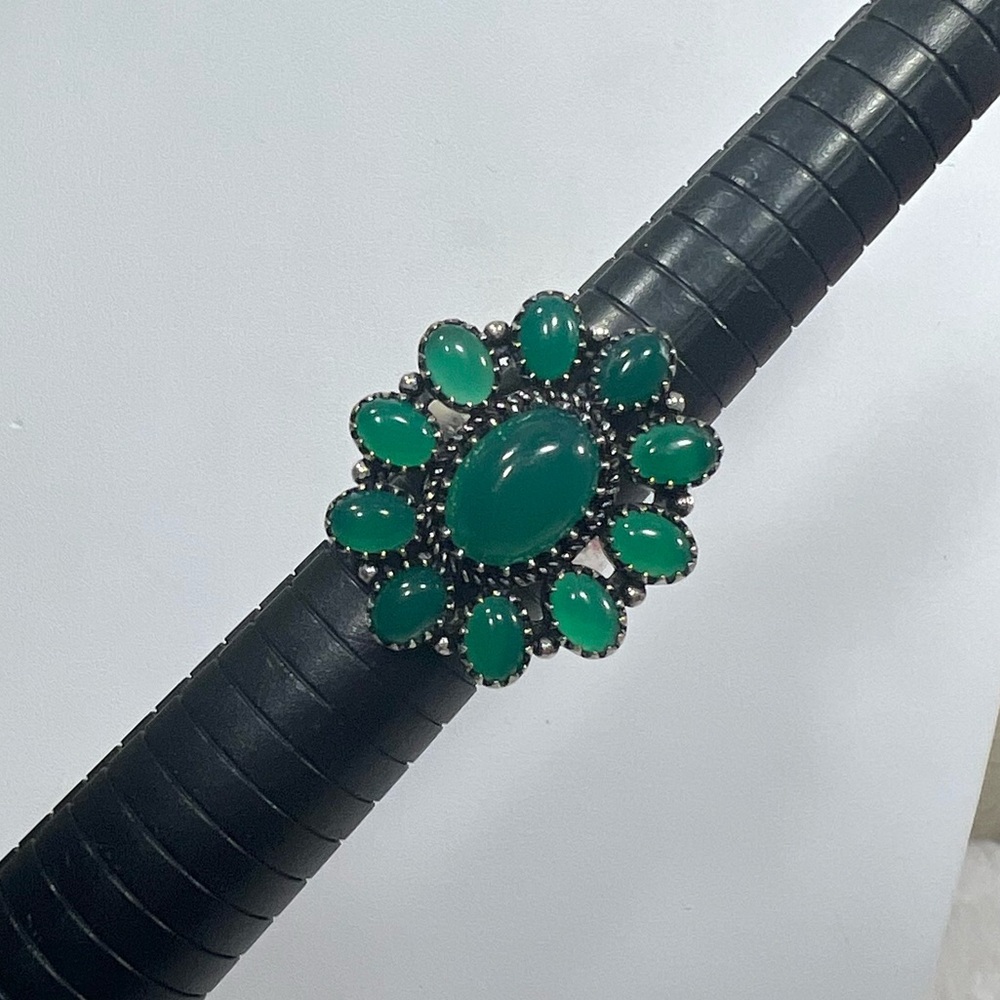 Green Onyx 925 Vintage Style synthetic Gemstone Ring size 10